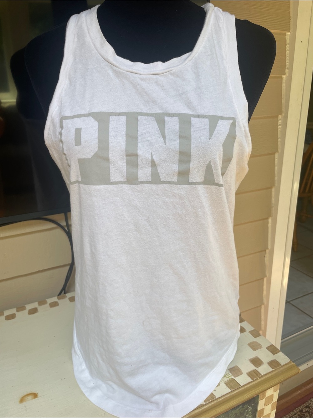 PINK Victoria's Secret White Tank with Gray Logo